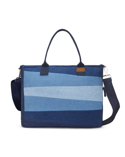 Upcycled Eco Friendly Denim Jeans Striped Laptop Tote - Dwij - 