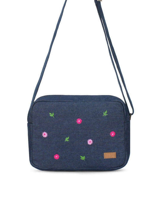 Upcycled Hand Embroidered Daisy Woman Crossbody Sling Bag - Dwij -