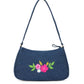 Upcycled Hand Embroidered Flower Denim Baguette Bag (Large) - Dwij -