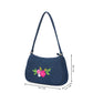 Upcycled Hand Embroidered Flower Denim Baguette Bag (Large) - Dwij -