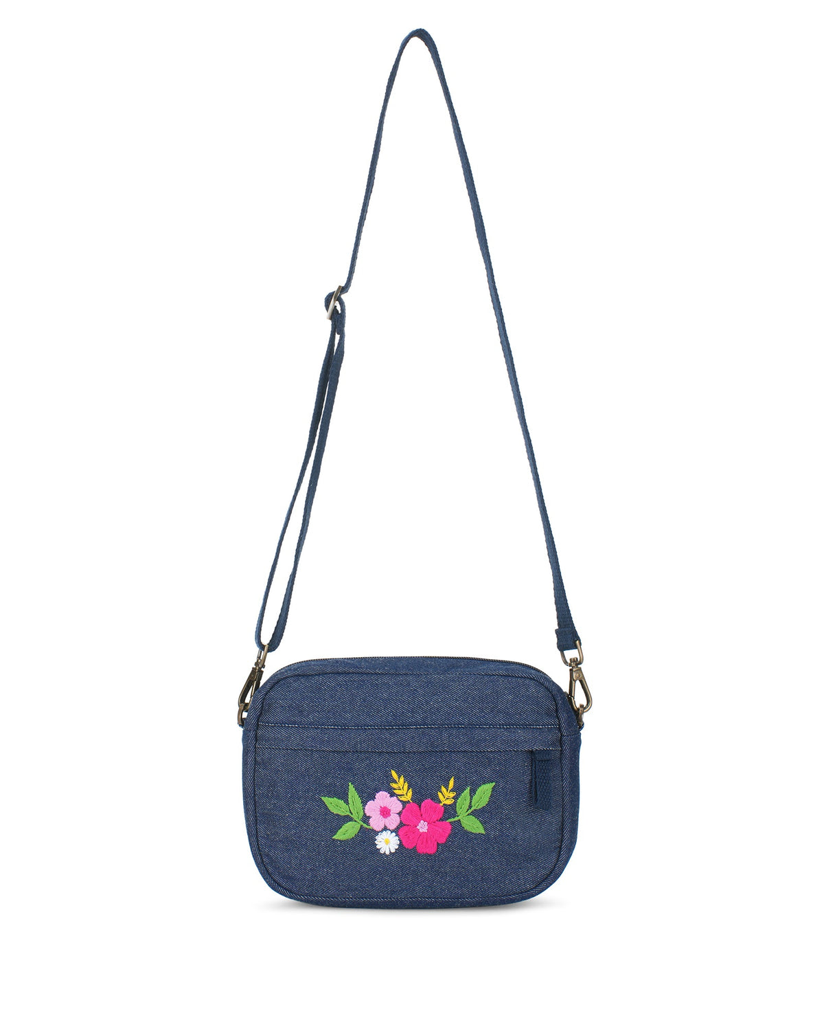 Upcycled Hand Embroidered Flower Woman Crossbody Sling Bag - Dwij -