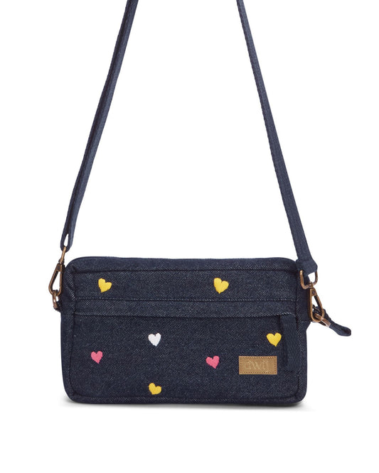 Upcycled Hand Embroidered Heart 2 - in - 1 Wallet Sling Bag - Dwij - 