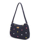 Upcycled Hand Embroidered Heart Denim Baguette Bag (Large) - Dwij - 