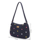 Upcycled Hand Embroidered Heart Denim Baguette Bag (Large) - Dwij - 