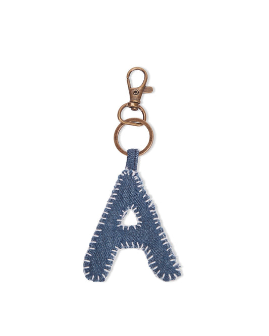 Upcycled Hand Embroidered Jeans Alphabet Charm Keychain (Antique Finish) - Dwij - 