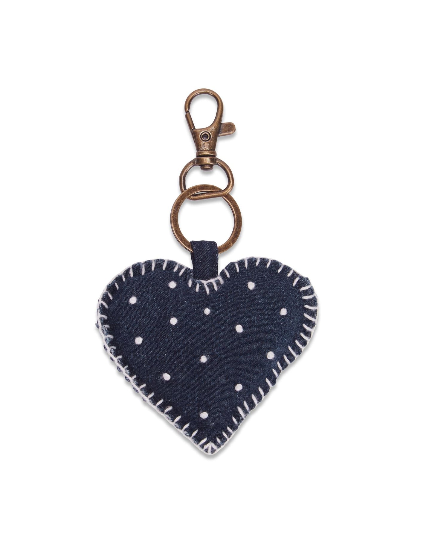 Upcycled Hand Embroidered Jeans Heart Keychain Charm - Dwij - 