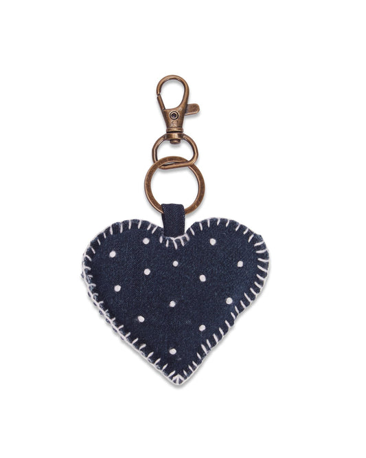 Upcycled Hand Embroidered Jeans Heart Keychain Charm - Dwij - 