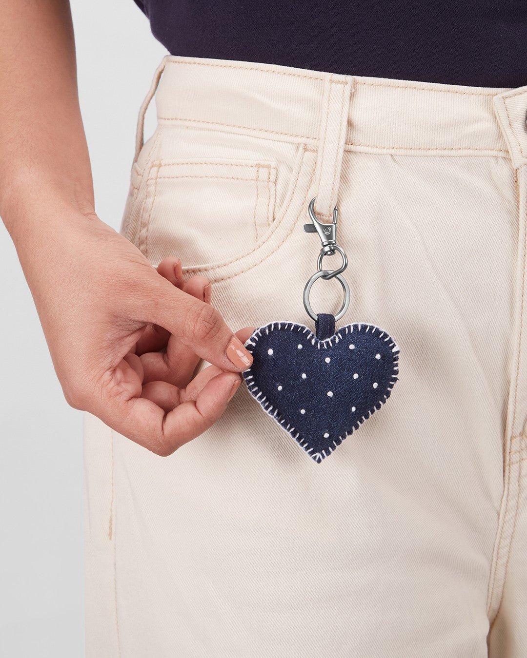 Upcycled Hand Embroidered Jeans Heart Keychain Charm - Dwij - 