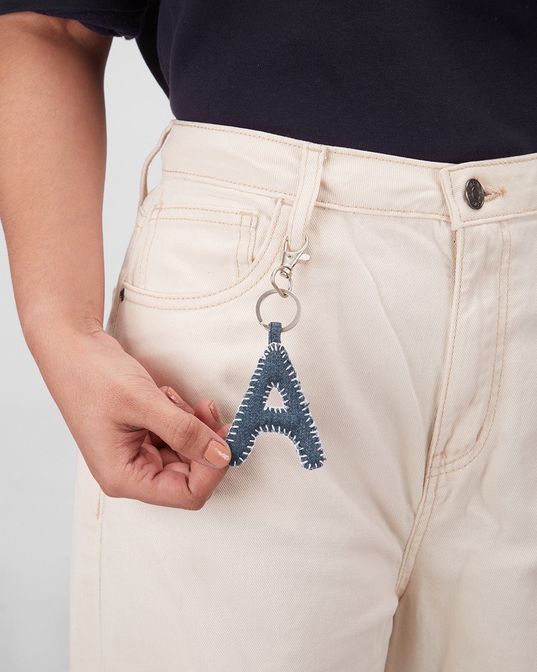 Upcycled Hand Embroidered Jeans Letter Charm - Dwij - 