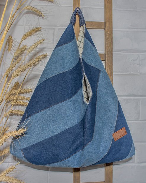 Upcycled Handcrafted Denim Jeans Blue Bento Tote Bag - Dwij