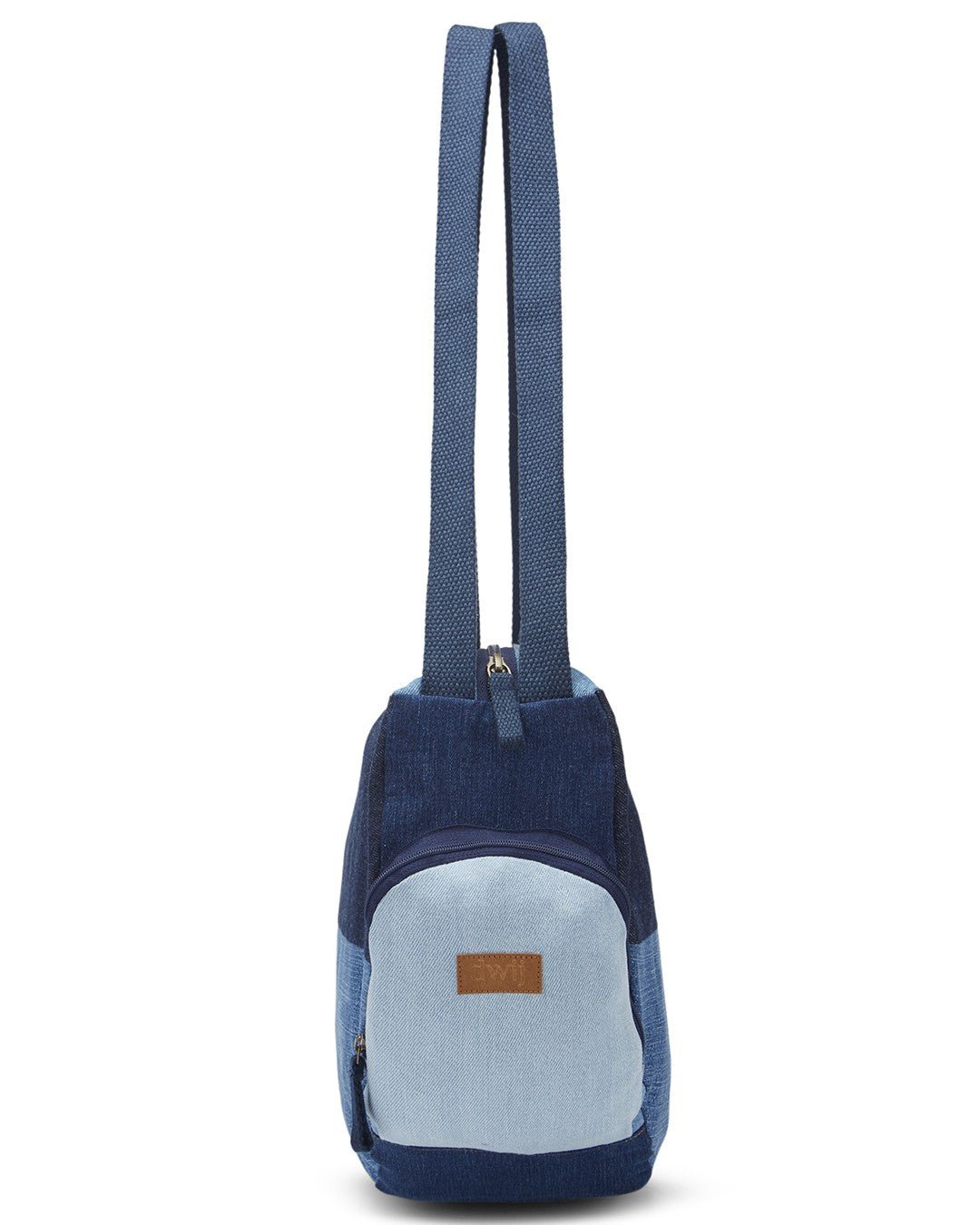 Upcycled Handcrafted Denim Jeans Blue Convertible Tote Bag - Dwij - 