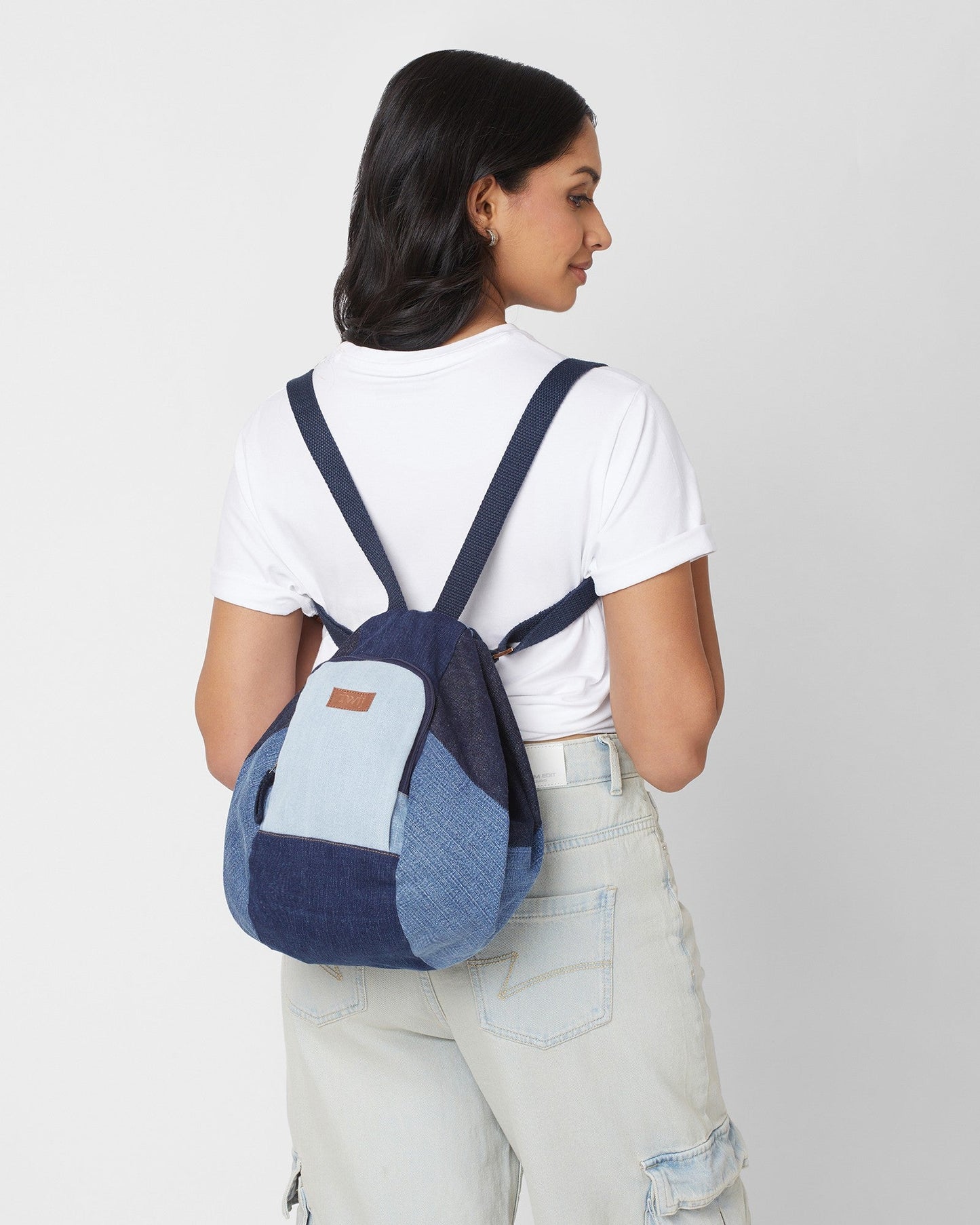 Upcycled Handcrafted Denim Jeans Blue Convertible Tote Bag - Dwij - 