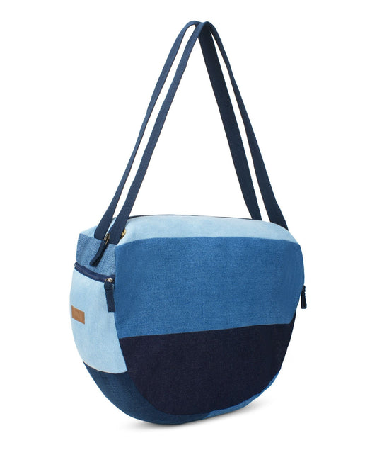 Upcycled Handcrafted Denim Jeans Blue Convertible Tote Bag (Large) - Dwij -