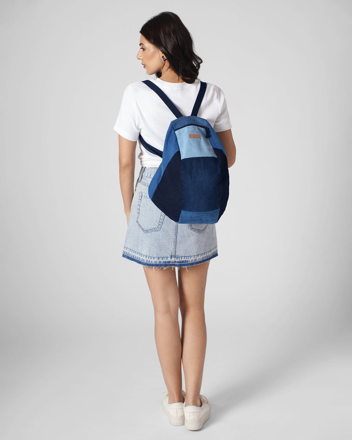 Upcycled Handcrafted Denim Jeans Blue Convertible Tote Bag (Large) - Dwij -
