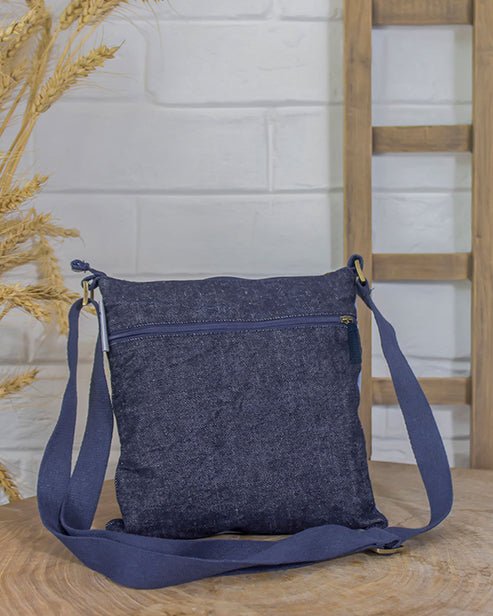 Upcycled Handcrafted Denim Jeans Crossbody Striped Sling Bag - Dwij