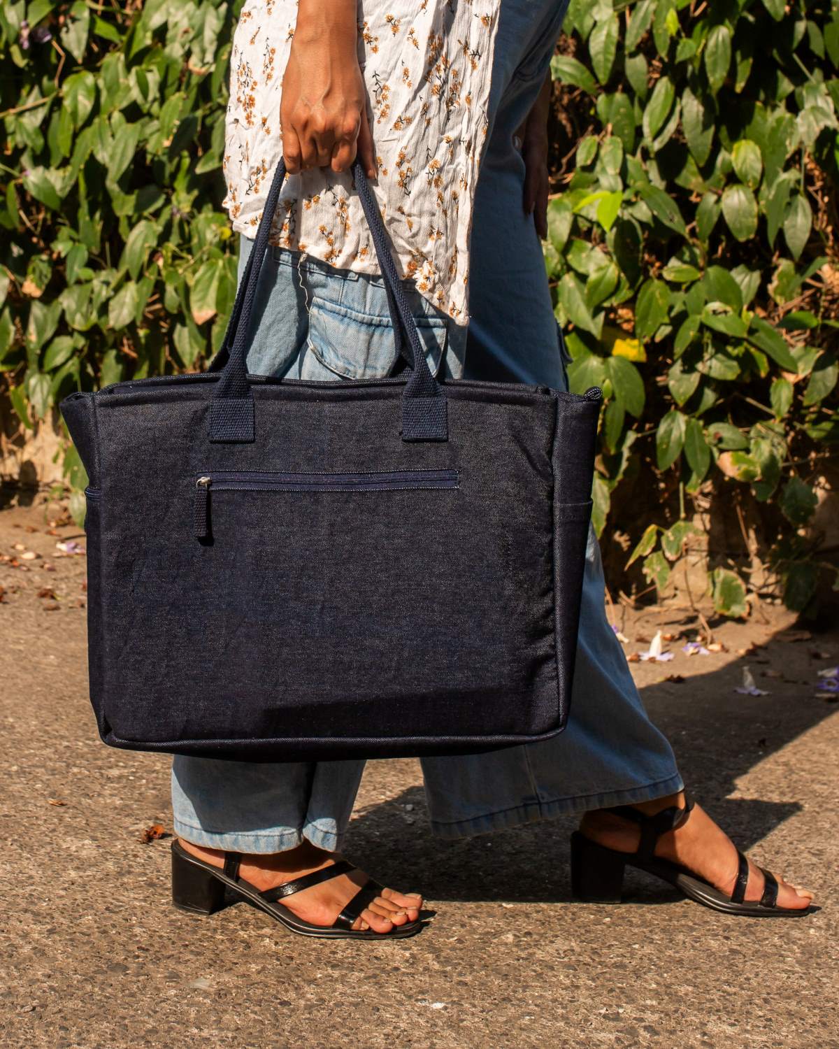 Upcycled Handcrafted Denim Jeans Ocean Laptop Tote - Dwij