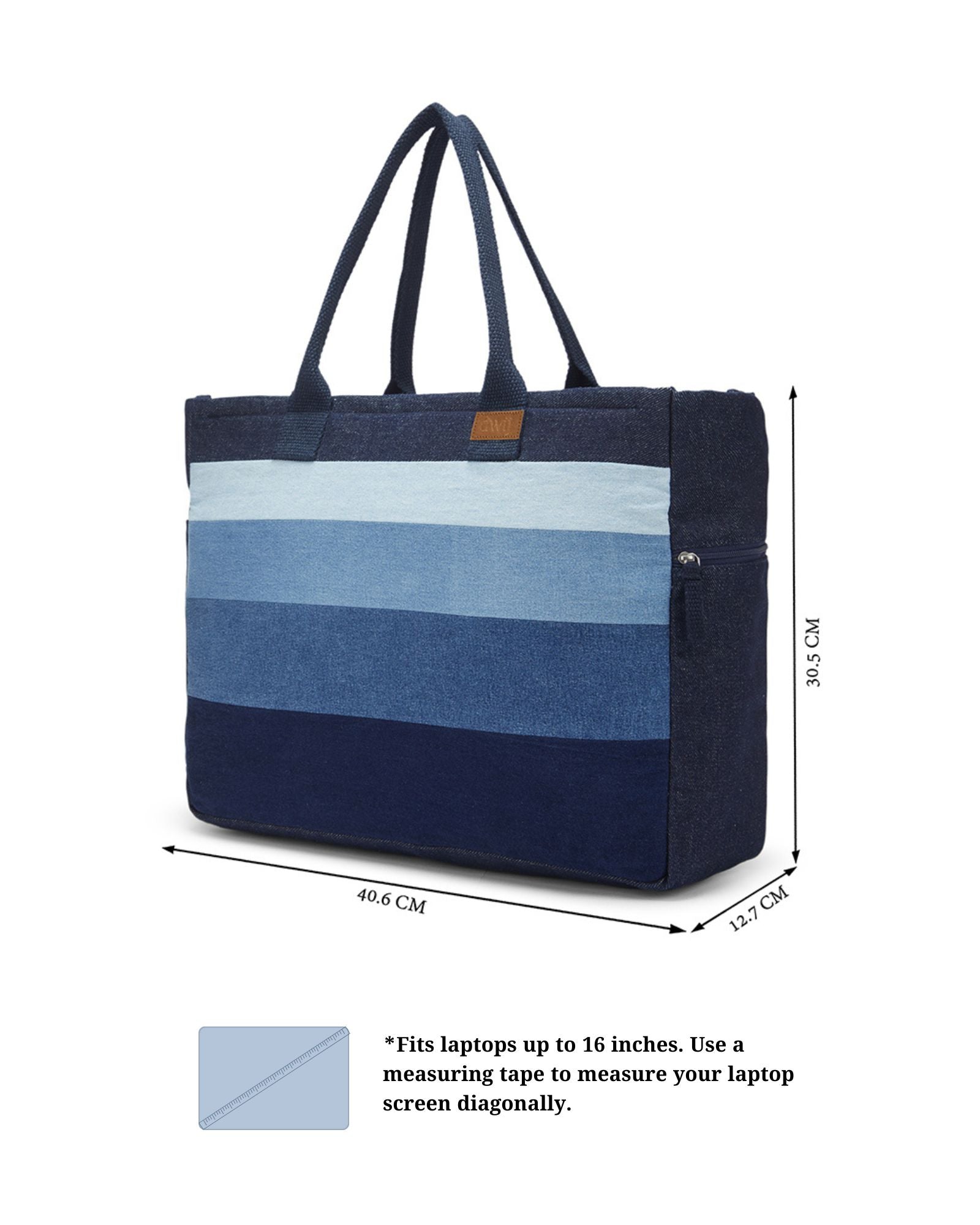 Upcycled Handcrafted Denim Jeans Ocean Laptop Tote - Dwij - 