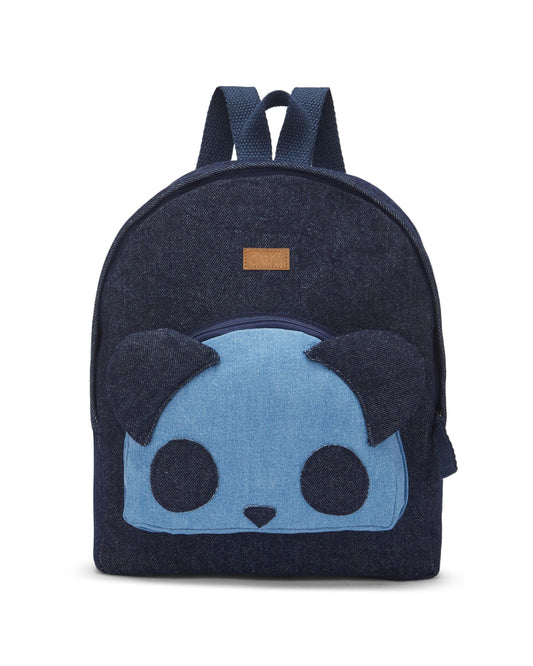 Upcycled Handcrafted Denim Jeans Panda Travel Backpack Bag - Dwij - 