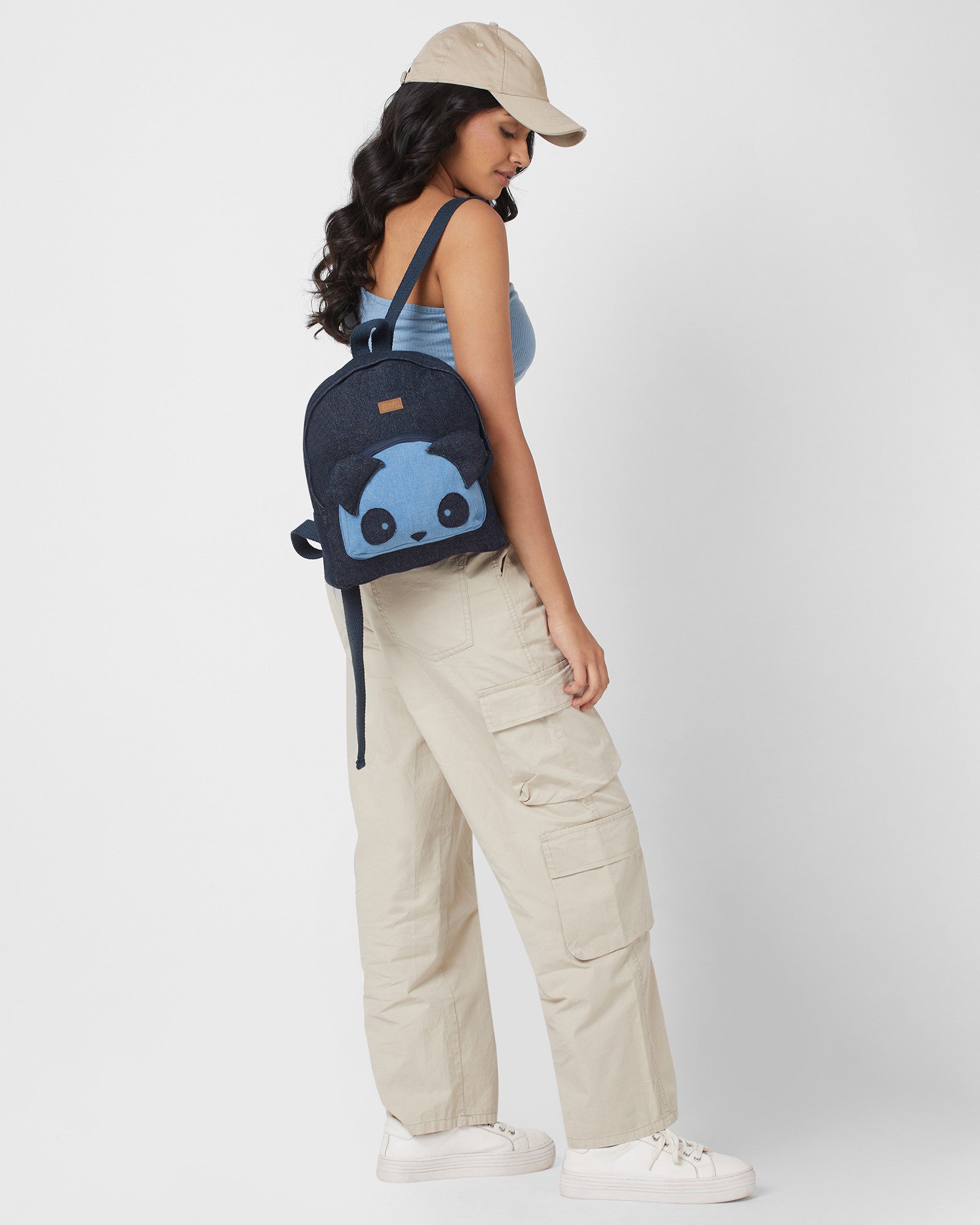 Upcycled Handcrafted Denim Jeans Panda Travel Backpack Bag - Dwij - 