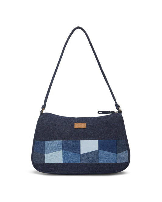 Upcycled Handcrafted Denim Jeans Patched Baguette Bag - Dwij - 
