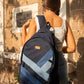 Upcycled Handcrafted Diagonal Striped Denim Travel Backpack - Dwij