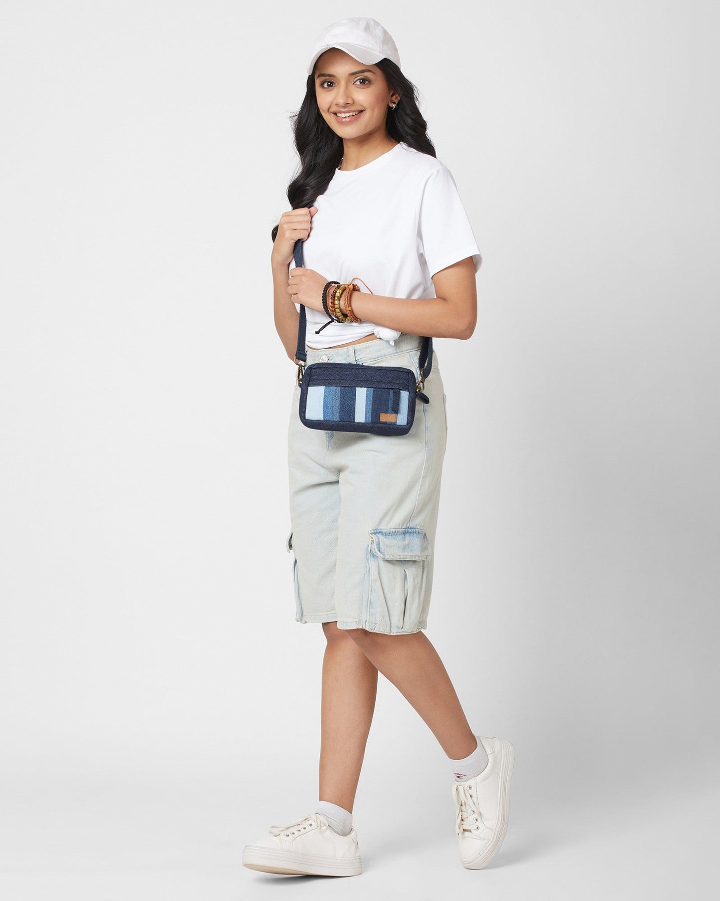 Upcycled Handcrafted Offbeat Striped 2 - in - 1 Wallet Sling Bag - Dwij - 