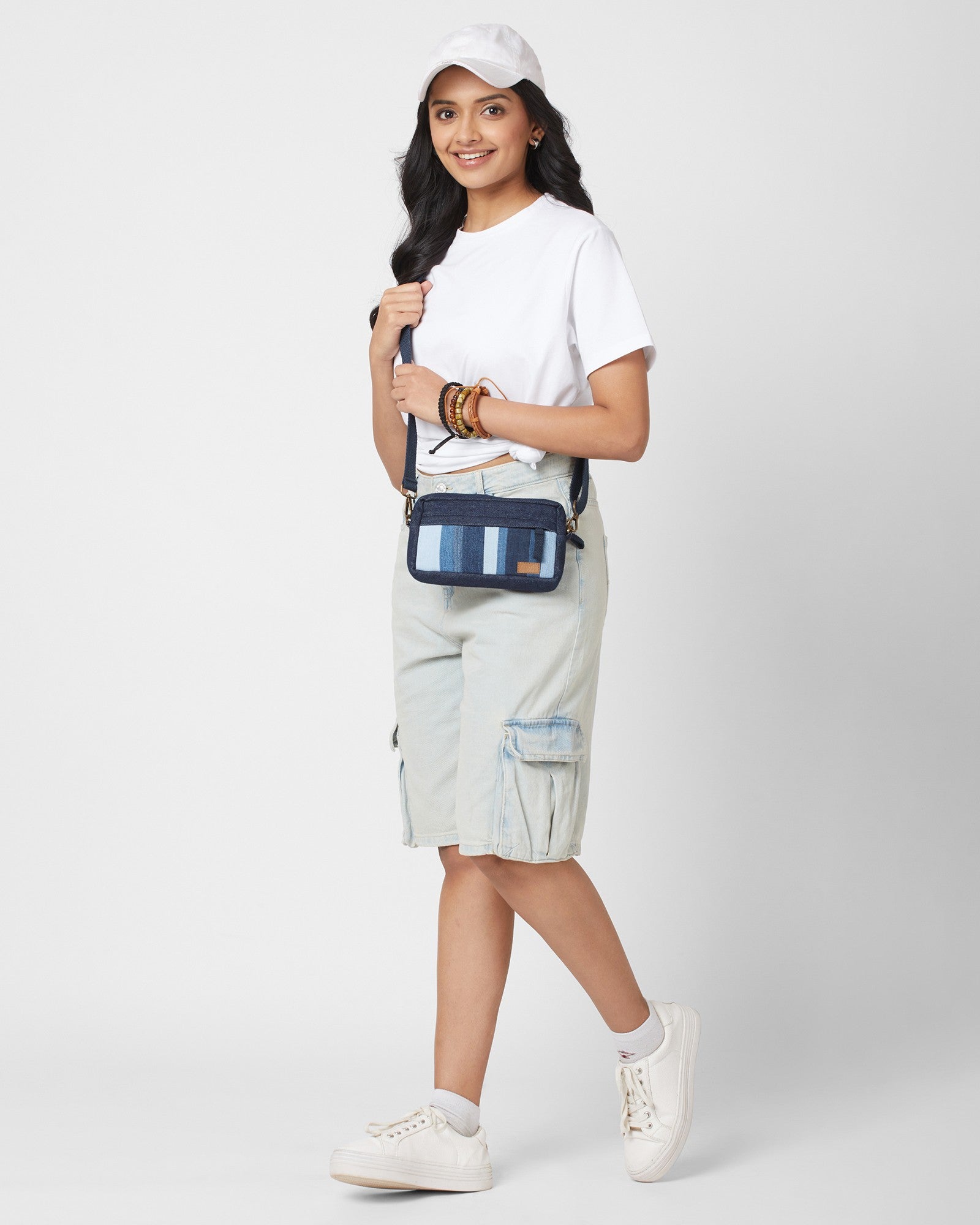 Upcycled Handcrafted Offbeat Striped 2 - in - 1 Wallet Sling Bag - Dwij - 