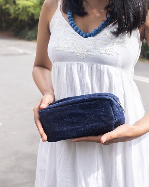 Upcycled Handheld Denim Multipurpose Pouch - Dwij