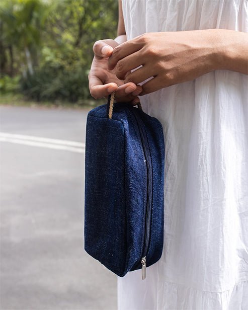 Upcycled Handheld Denim Multipurpose Pouch - Dwij