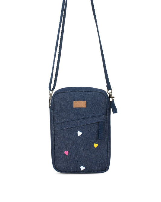 Upcycled Heart Hand Embroidered Mobile sling Bag - Dwij -