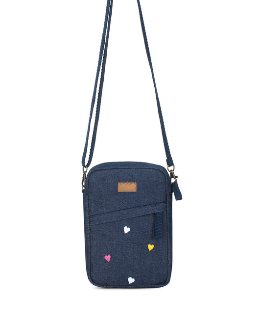 Upcycled Heart Hand Embroidered Mobile sling Bag - Dwij -