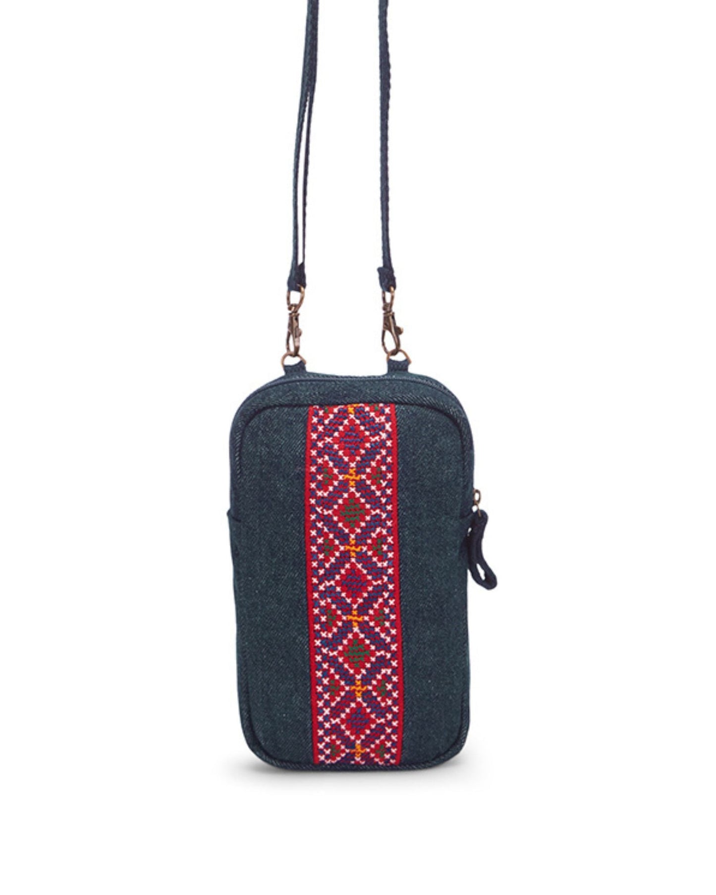 Upcycled Jat Hand Embroidered Mobile sling Bag - Dwij - 