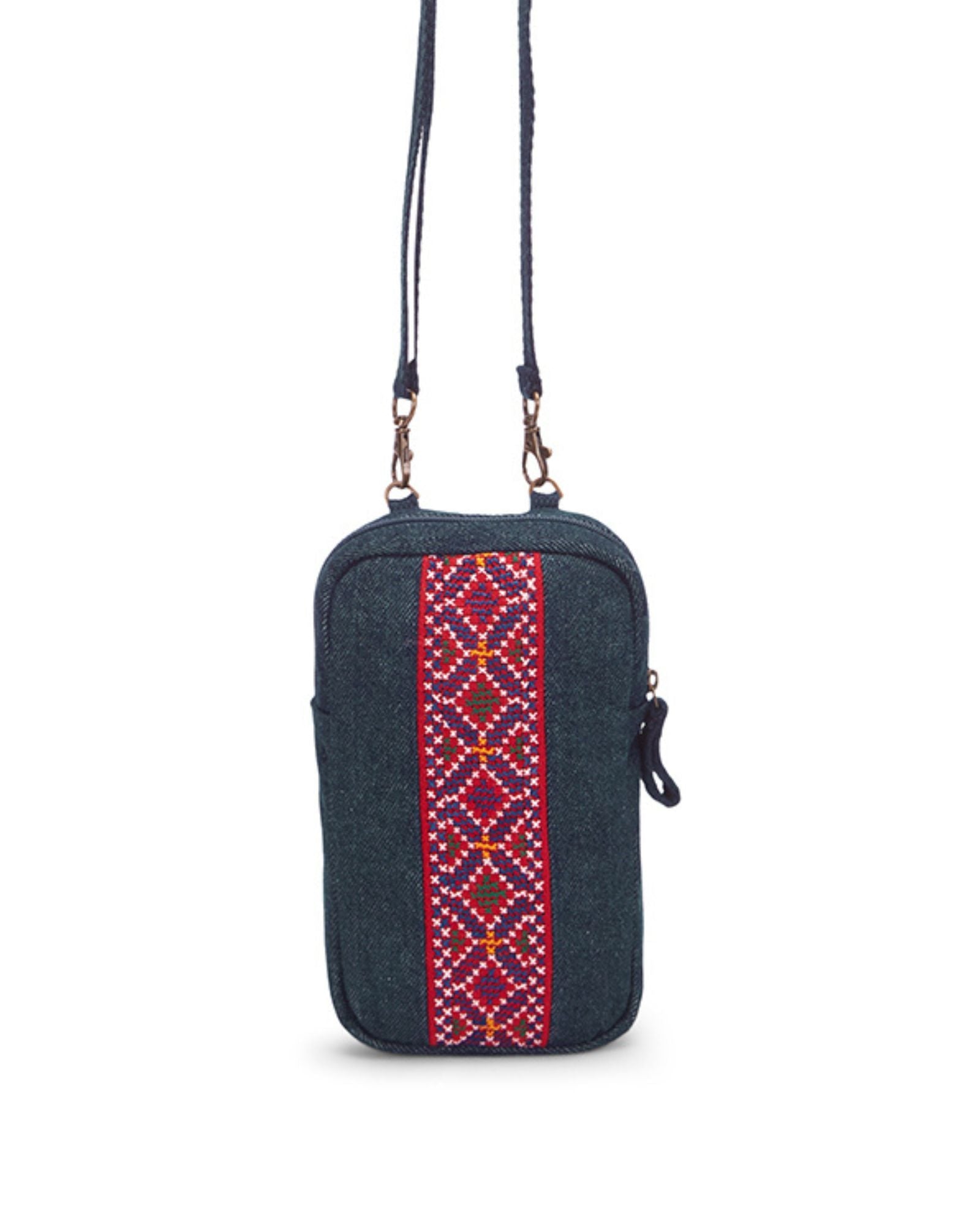 Upcycled Jat Hand Embroidered Mobile sling Bag - Dwij - 