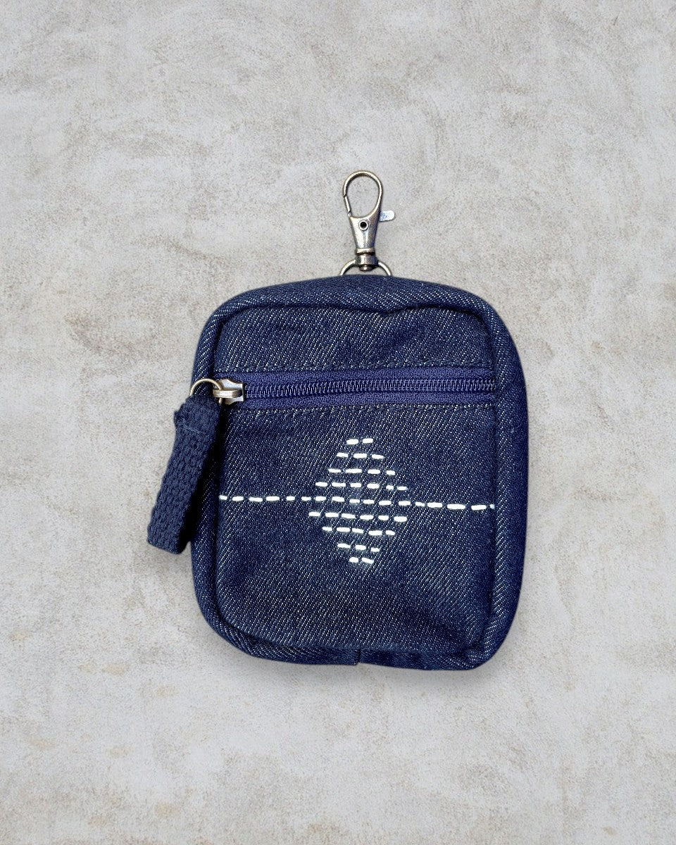 Upcycled Kantha Hand Embroidered Bottle Holder With Coin Pouch - Dwij - 