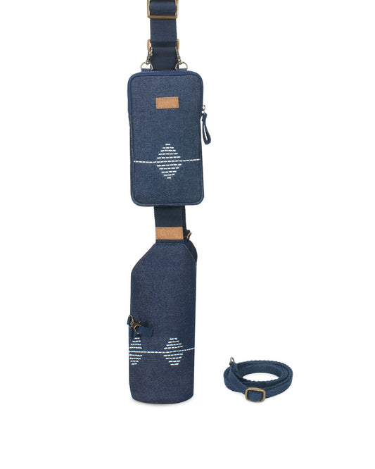 Upcycled Kantha Hand Embroidered Bottle Holder With Mobile Sling Or Coin Pouch - Dwij -