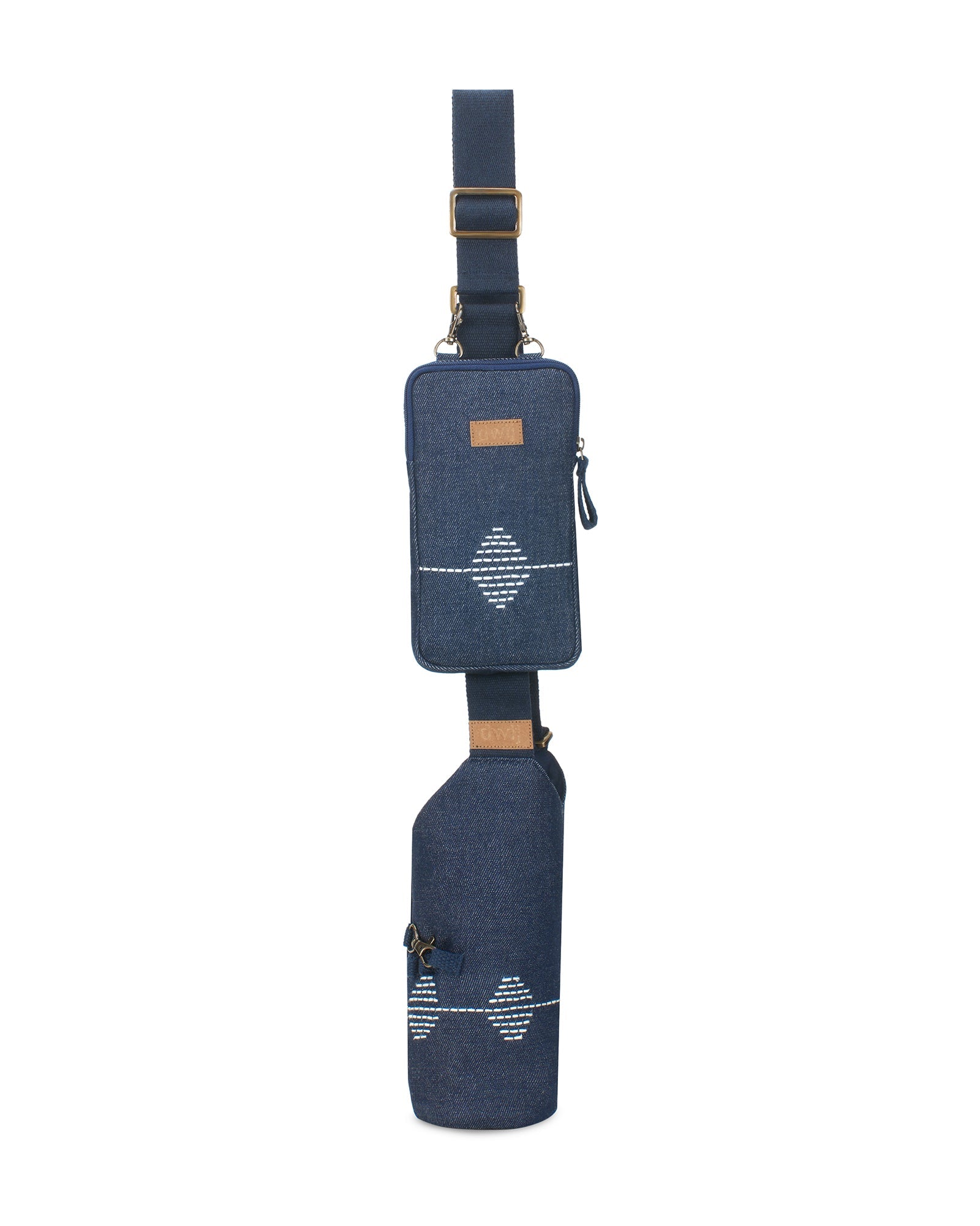 Upcycled Kantha Hand Embroidered Bottle Holder With Mobile Sling Or Coin Pouch - Dwij -
