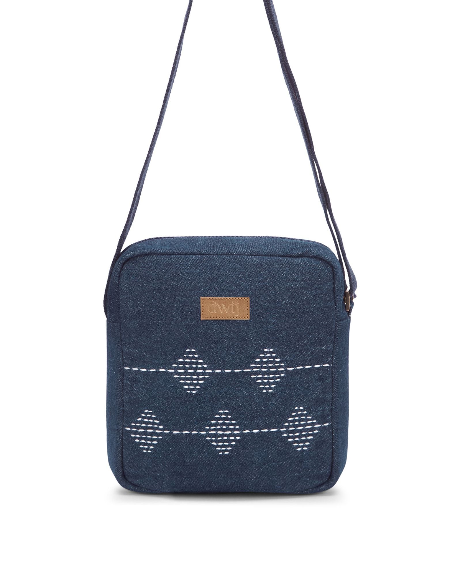 Upcycled Kantha Hand Embroidered Breakfree Sling Bag - Dwij - 
