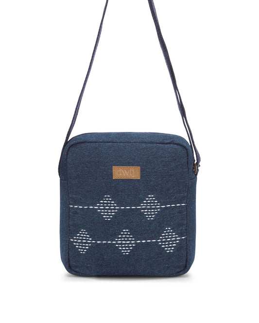Upcycled Kantha Hand Embroidered Breakfree Sling Bag - Dwij - 