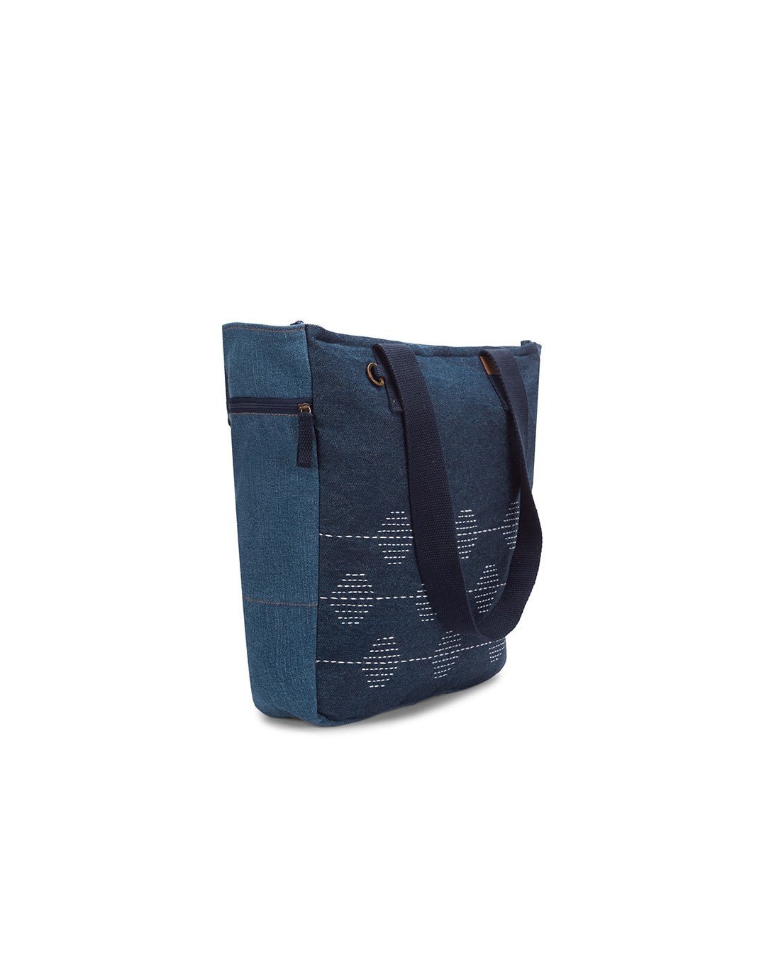 Upcycled Kantha Hand Embroidered Denim Large Tote Bag - Dwij - 