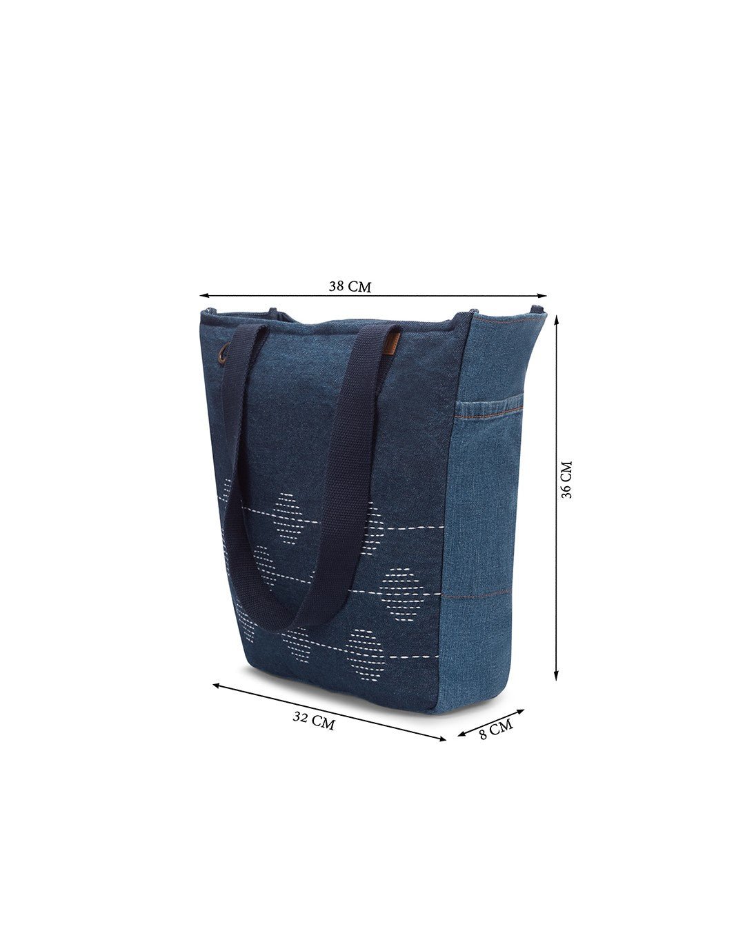 Upcycled Kantha Hand Embroidered Denim Large Tote Bag - Dwij - 