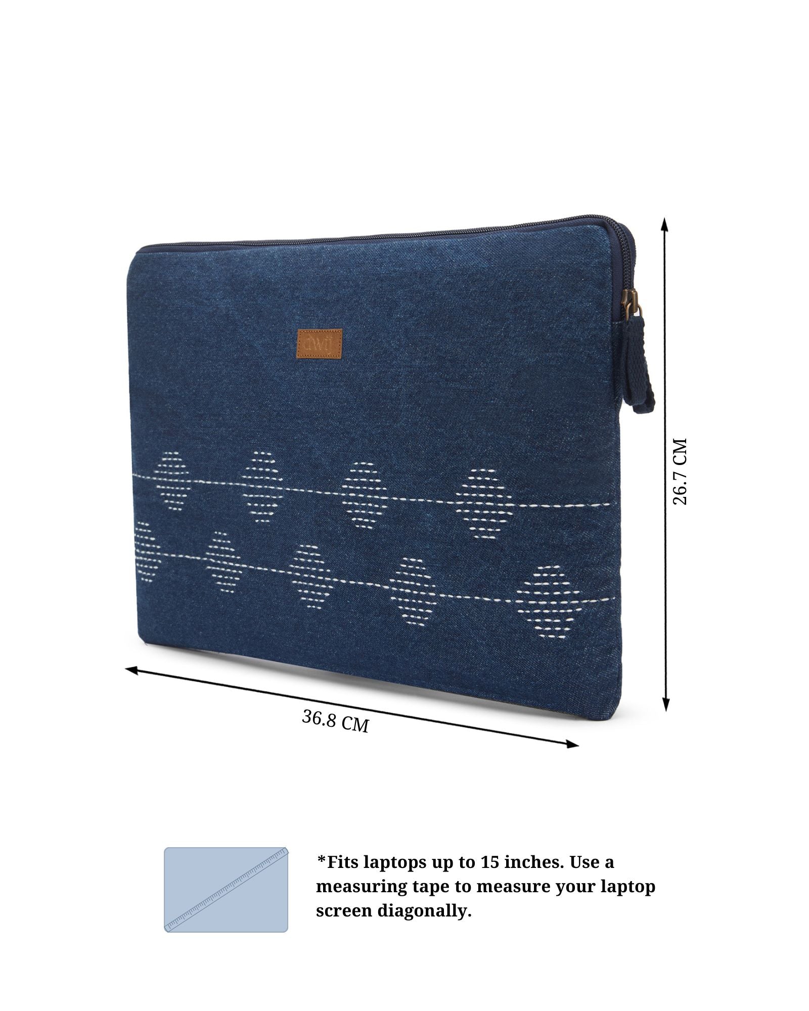 Upcycled Kantha Hand Embroidered Laptop Sleeve - Dwij - 