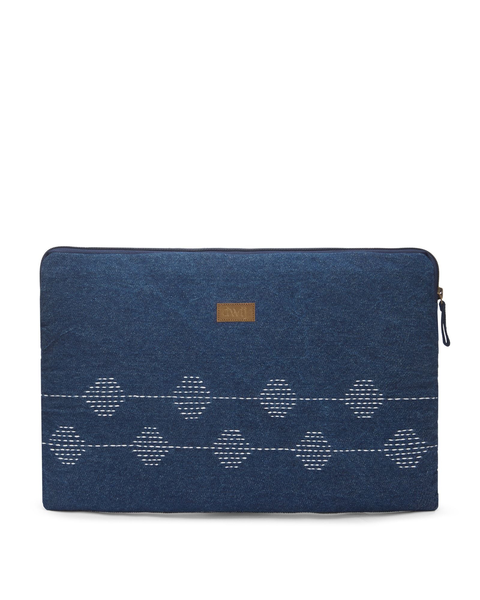 Upcycled Kantha Hand Embroidered Laptop Sleeve - Dwij - 