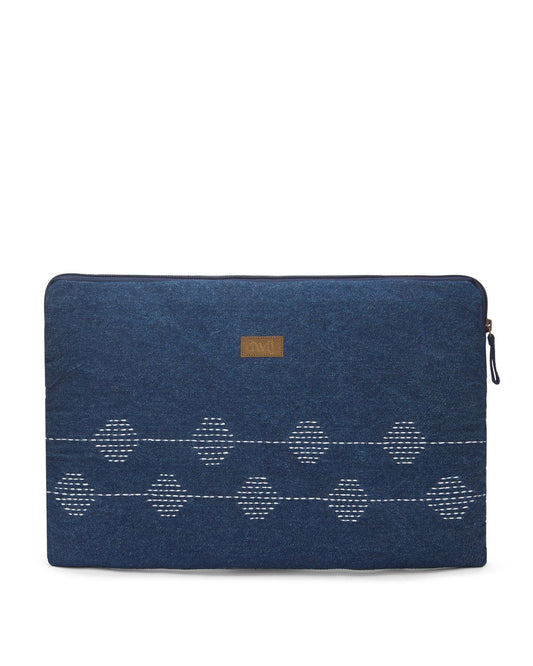 Upcycled Kantha Hand Embroidered Laptop Sleeve - Dwij - 