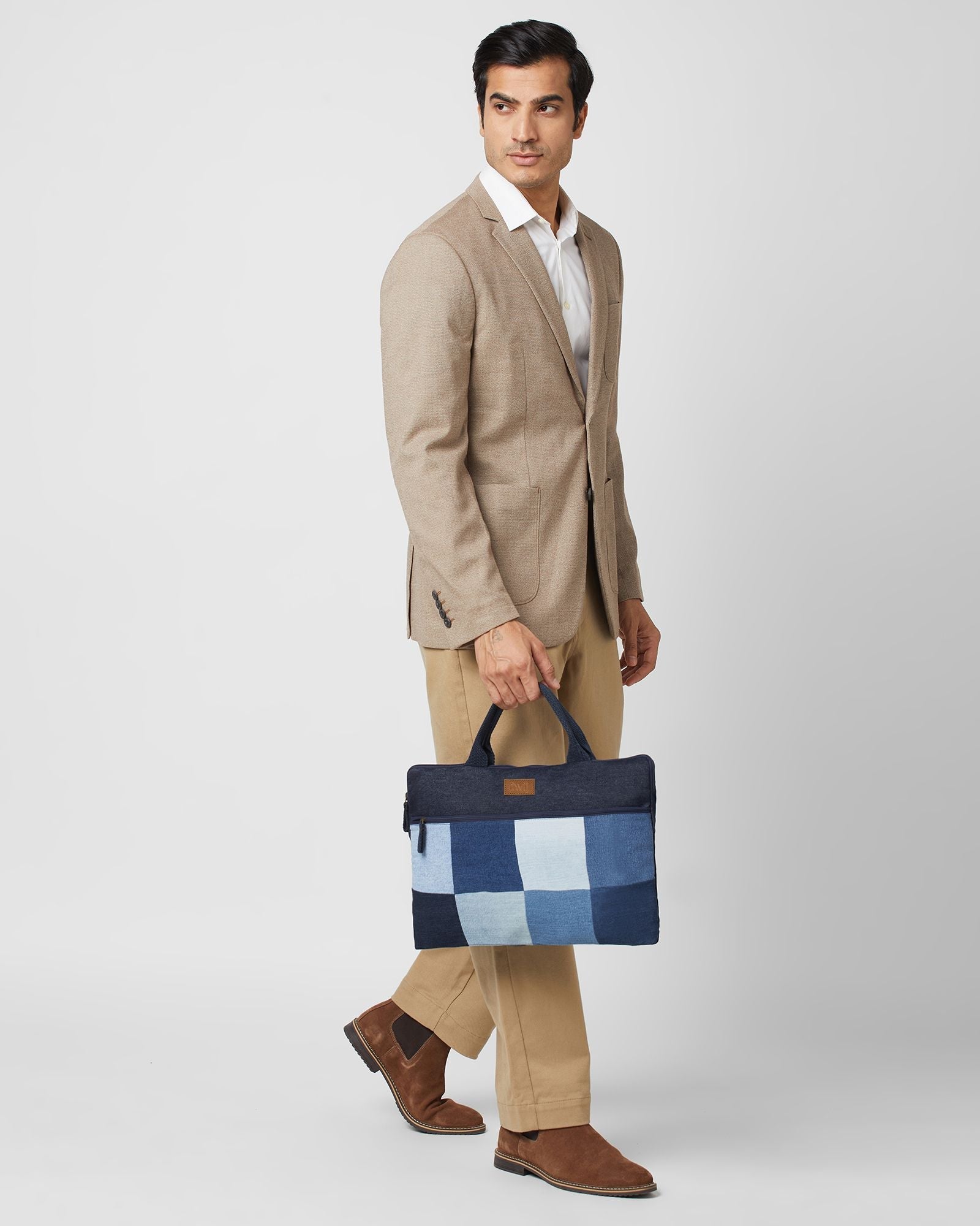Upcycled Patched Laptop Sleeve With Handle - Dwij - 