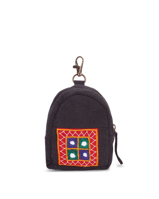Upcycled Red Ahir Hand Embroidered Pouch - Dwij - 
