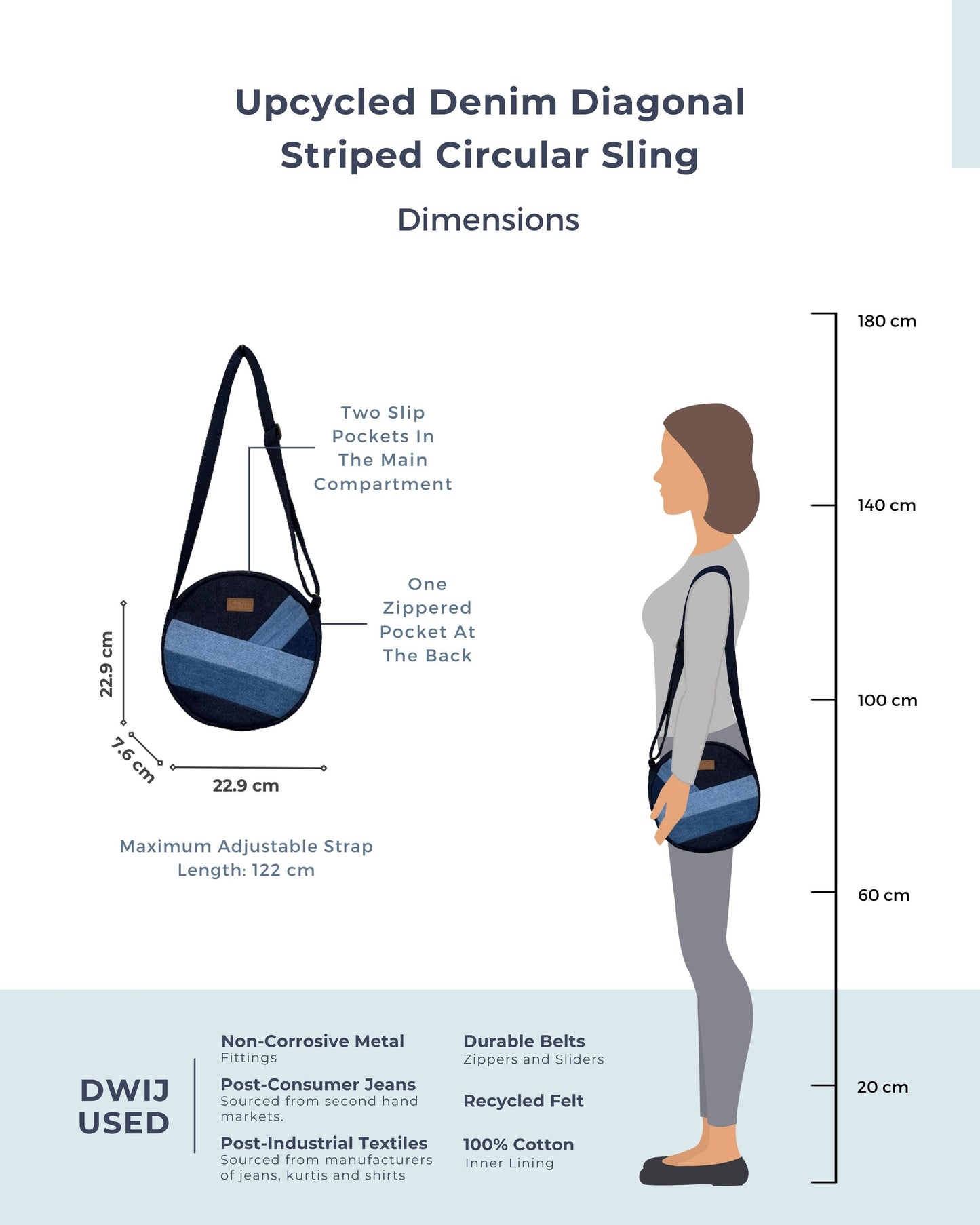 Upcycled Diagonal Striped Denim Circular sling