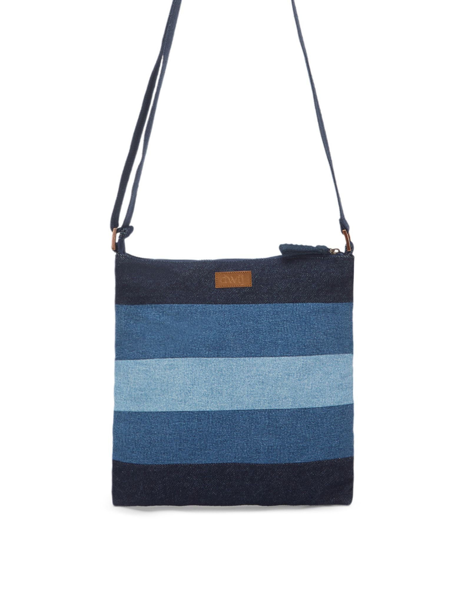 Upcycled Unisex Denim Jeans Crossbody Striped Sling Bag - Dwij - 