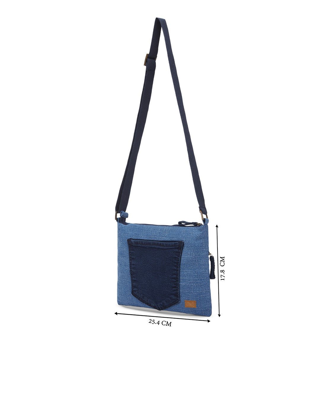 Upcycled Unisex Denim Jeans Pace Sling bag (Medium Dark blue) - Dwij - 