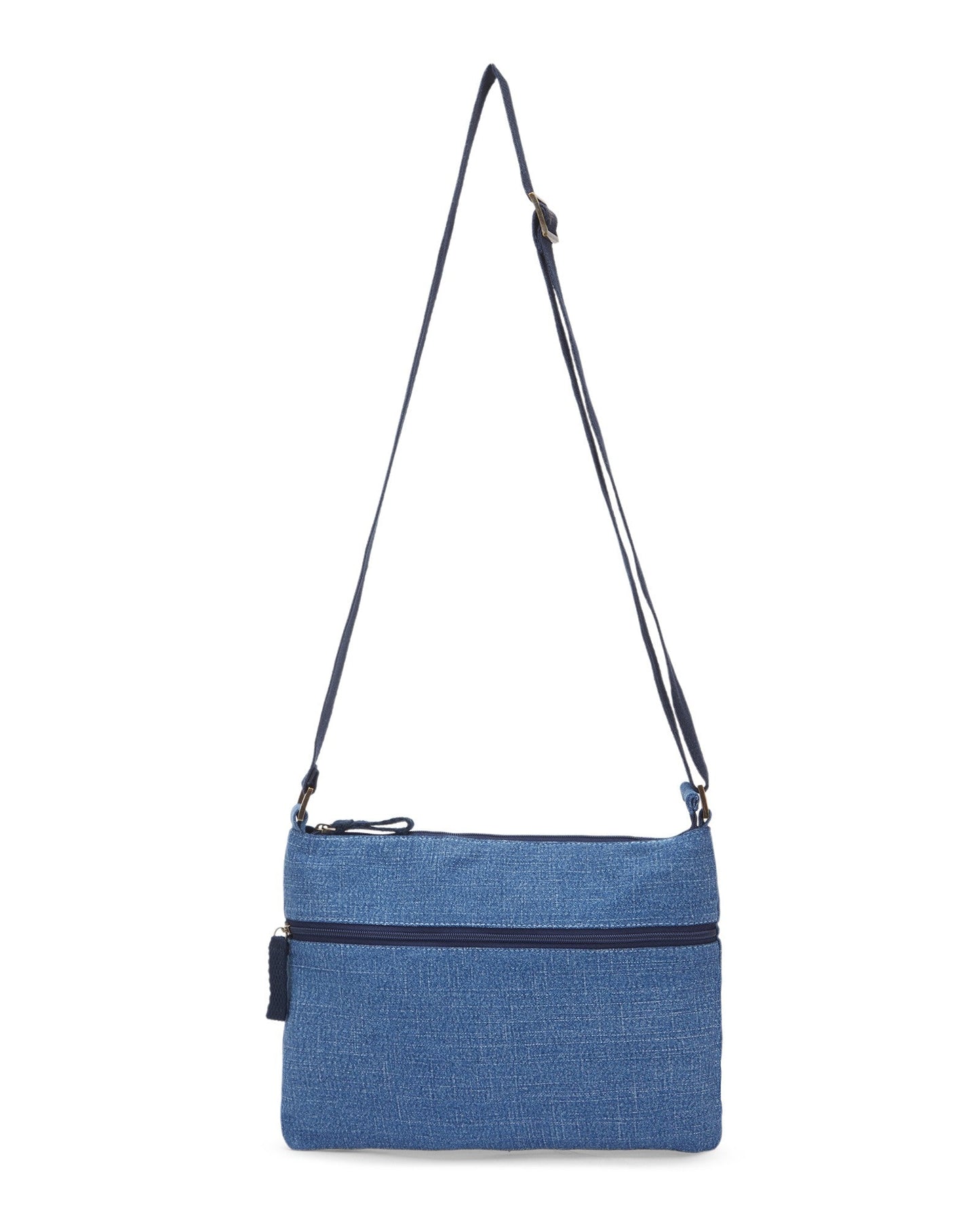 Upcycled Unisex Denim Jeans Pace Sling bag (Medium Dark blue) - Dwij - 