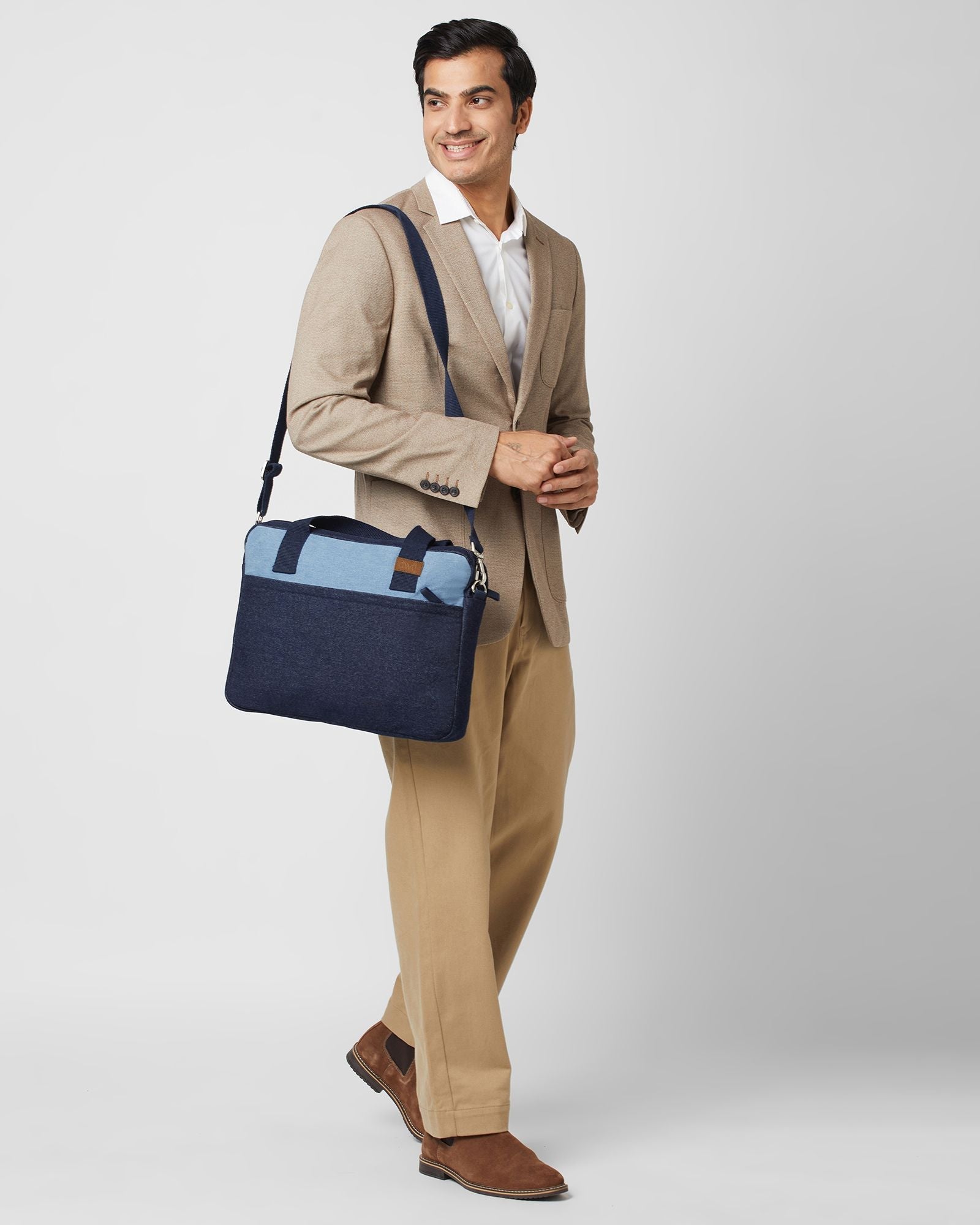 Upcycled Unisex Denim Sleek Laptop Messenger Bag - Dwij - 